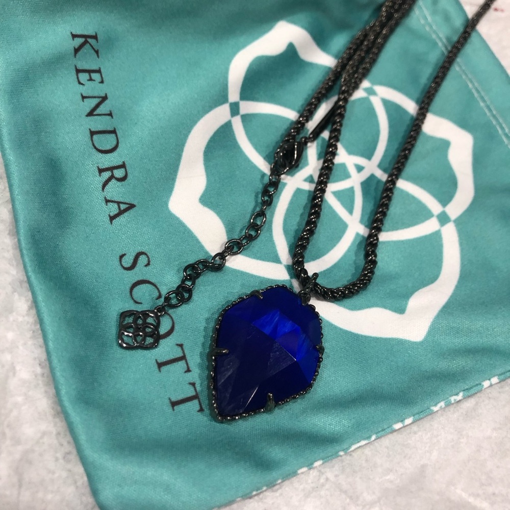 Kendra Scott Cobalt Blue Pendant Gunmetal Necklace